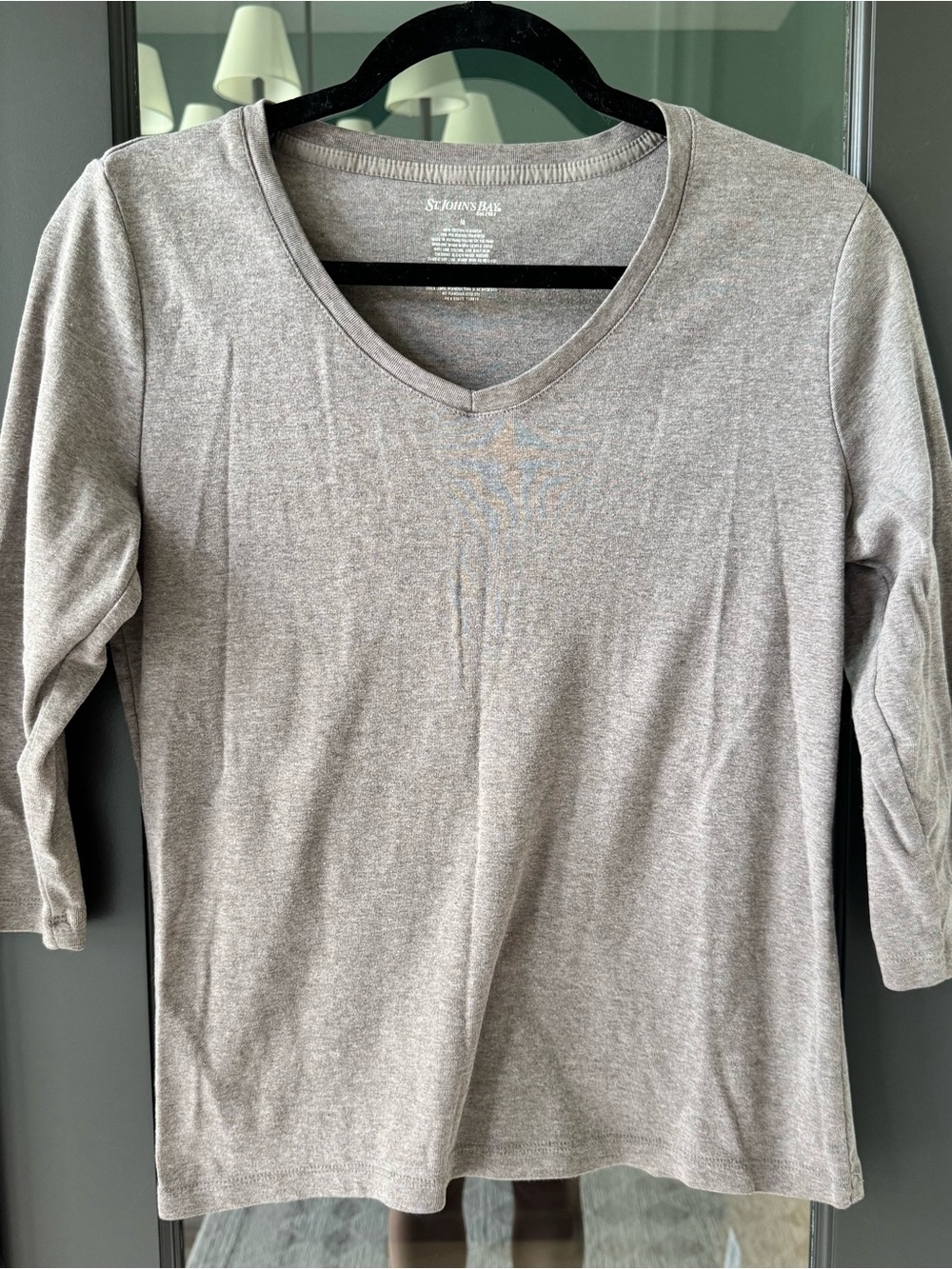 St. John's Bay 60% Cotton Classic Women's V-Neck 3/4 Sleeve Shirt Simple Casual